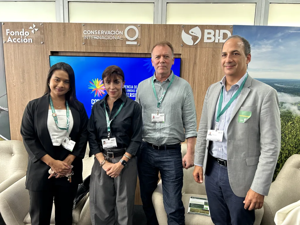 Sara Présiga Romero, Emilce Cuda, Patricio Lombardi and Alex Saer at the Conservation International / IDB pavilion, COP16.