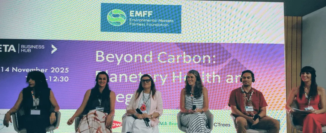 Panelists of Beyond Carbon: Planetary Health and Integrity on stage at the IETA Business Hub, COP30 Belém, 14 November 2025.